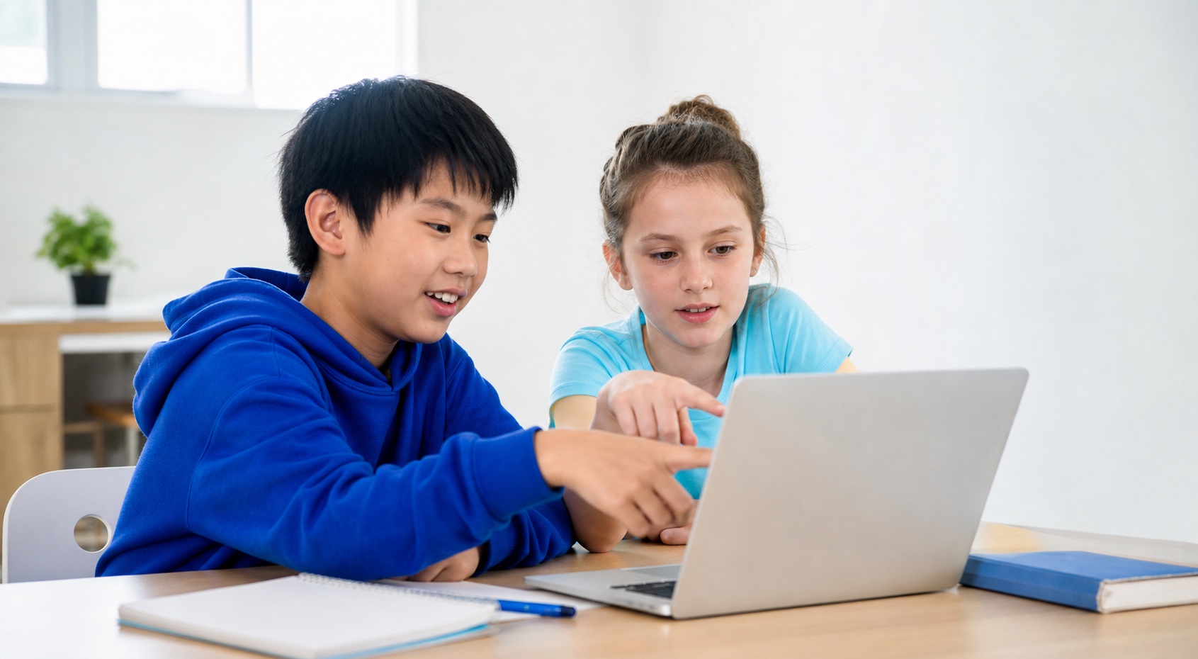 Two middle school students solving an online learning activity together